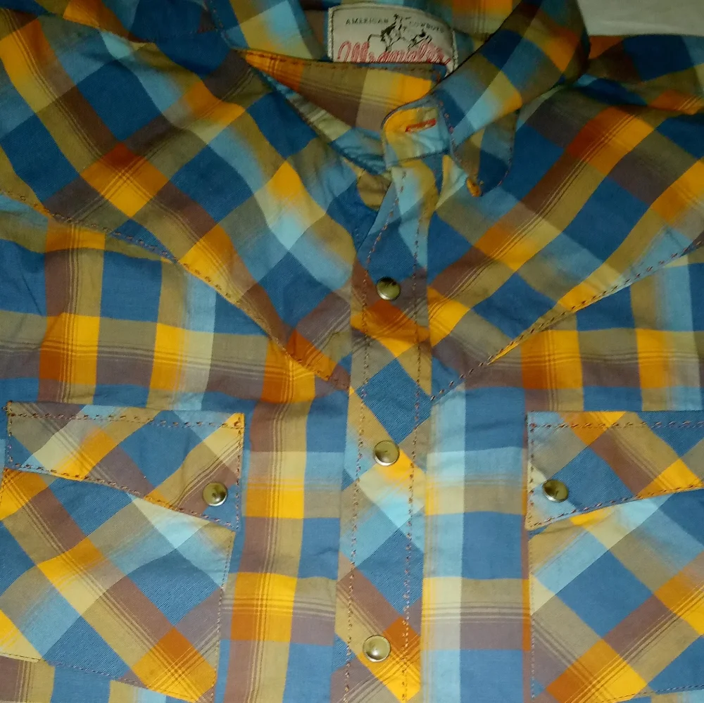 Wrangler Western Multi Plaid Pearl Snap Long Sleeve Shirt Sz XL - Picture 8 of 8